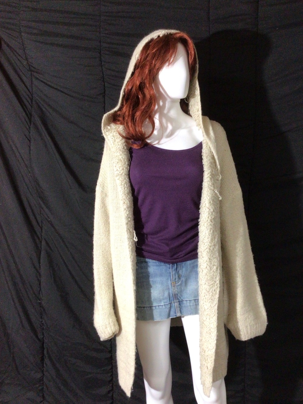 Listicle Cream Hooded Open-Front Knit Sweater
